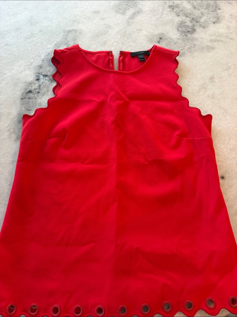 J. Crew Red Sleeveless Scalloped Eyelet Hem Tank